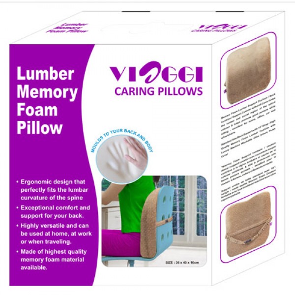 VIAGGI Brown Orthopedic Lumbar Support Memory Foam Pillow, Relief for Lower Back Pain, Sciatica Pain Relief - Ideal Backrest Pillow for Computer/Office Chair, Car Seat